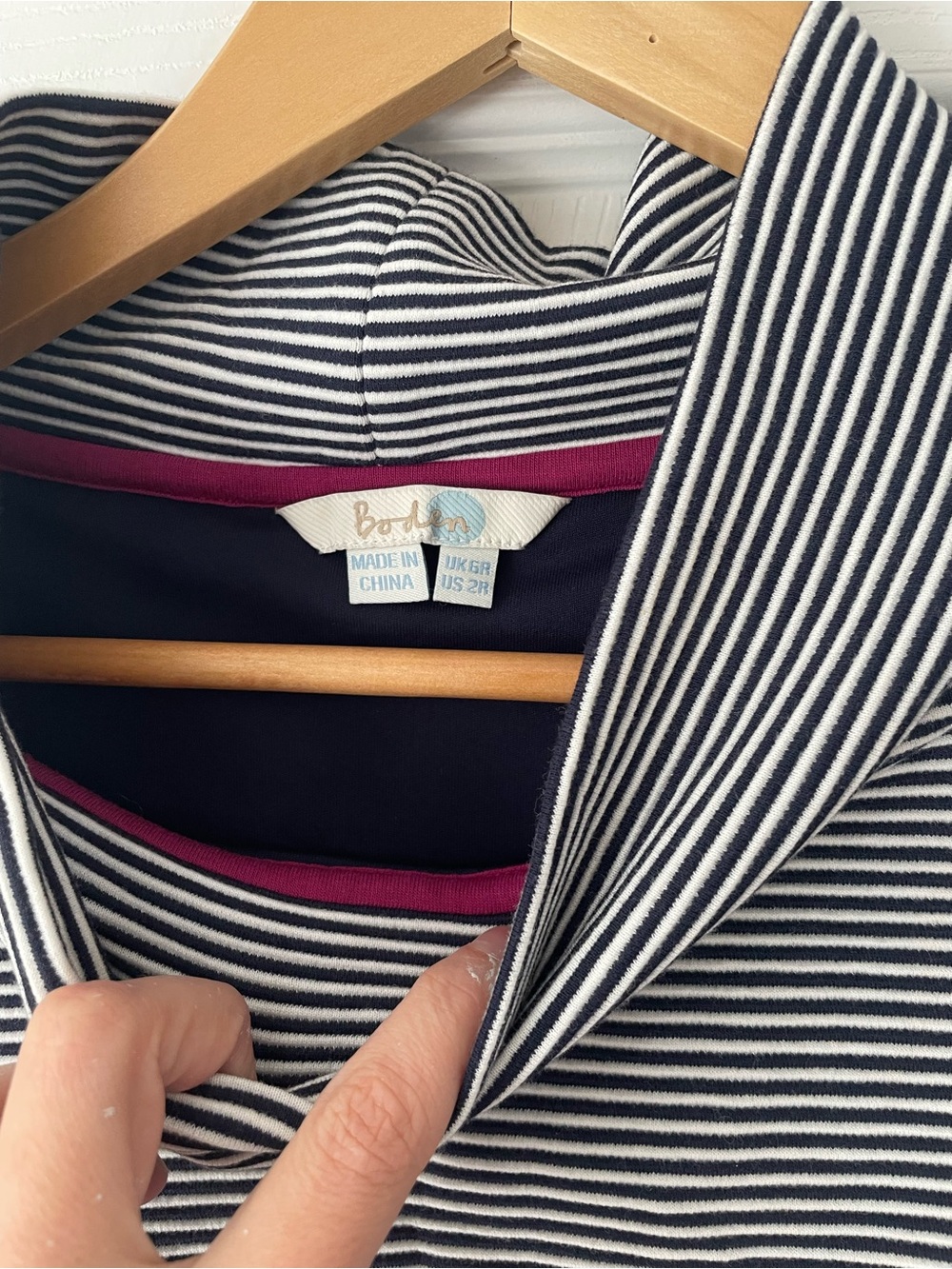 Boden Navy and White Striped Mini Dress with Magenta Trim